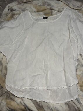 Women's White Linen Scoop Neck Short Sleeve Blouse